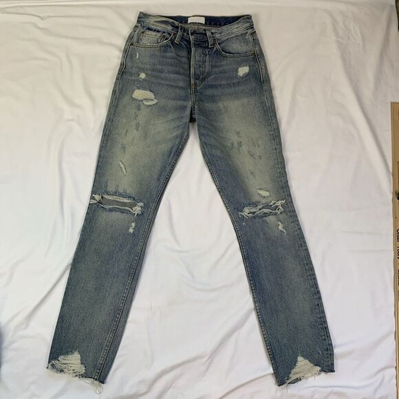 New BOYISH Billy High Waist Distressed Jeans Some Like it Hot Size 25 Button Fly - Picture 2 of 8